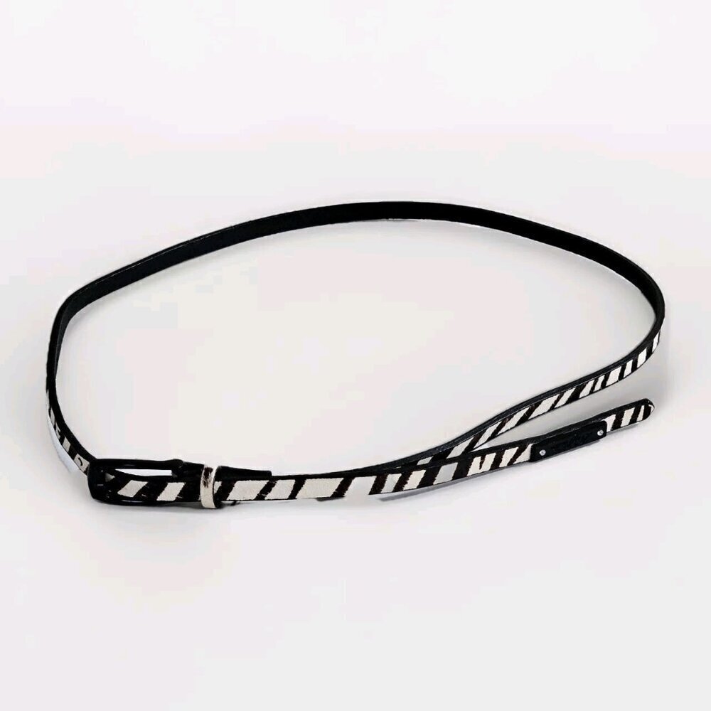 Buffalo David Bitton Belt Womens S Zebra Print Metal Buckle Real Leather Narrow